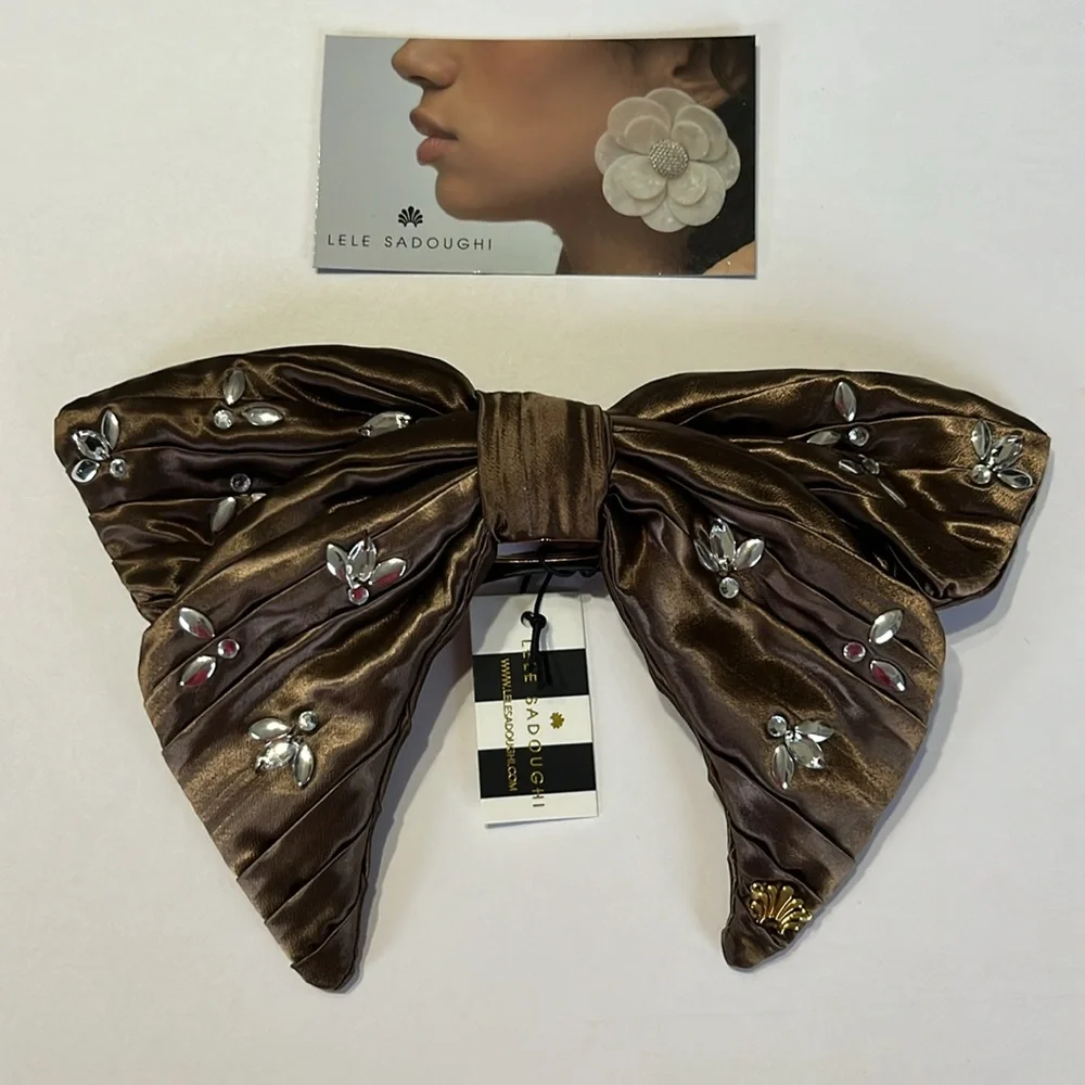 Lele Sadoughi BOW BARRETTE Rootbeer Crystal Honeybee NWT
